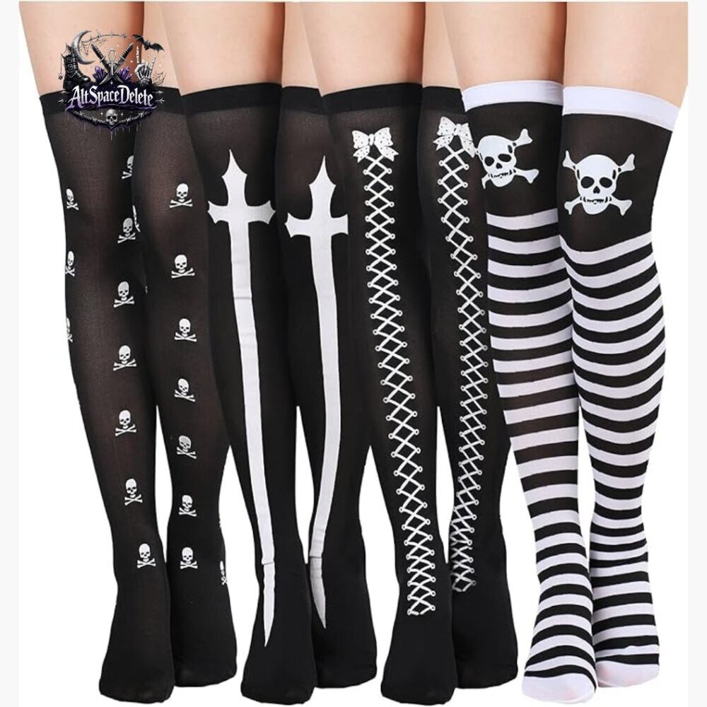 4 Pairs Thigh High Stockings Over Knee Socks Cosplay Festival Hosiery